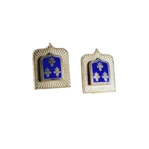 Vintage Clip-on Enameled Earrings Fleur de Lys Souvenir of Ile de France
